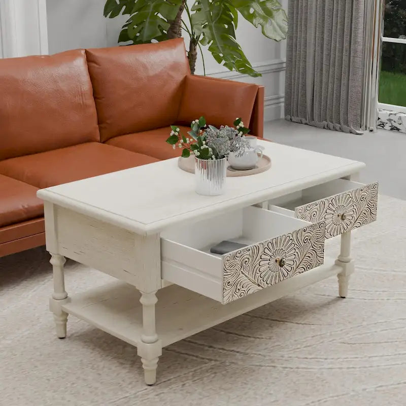 COSIEST Table console vintage en bois massif à 2 tiroirs - 80L x 30l x 76H cm