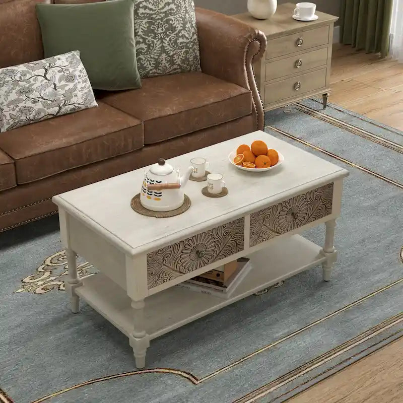 COSIEST Table console vintage en bois massif à 2 tiroirs - 80L x 30l x 76H cm