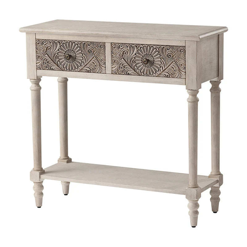 COSIEST Table console vintage en bois massif à 2 tiroirs - 80L x 30l x 76H cm