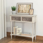 COSIEST Table console vintage en bois massif à 2 tiroirs - 80L x 30l x 76H cm