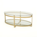 Table basse ovale Plumeria Modern Glam en verre trempé avec cadre en fer par Christopher Knight Home