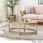 Table basse ovale Plumeria Modern Glam en verre trempé avec cadre en fer par Christopher Knight Home