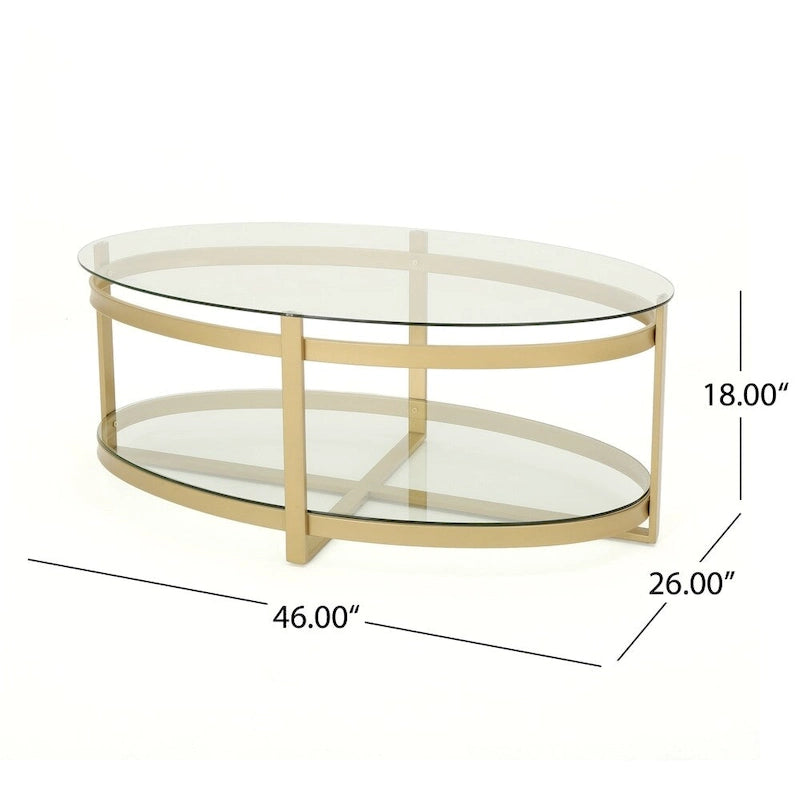 Table basse ovale Plumeria Modern Glam en verre trempé avec cadre en fer par Christopher Knight Home