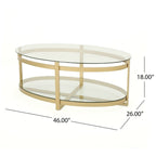 Table basse ovale Plumeria Modern Glam en verre trempé avec cadre en fer par Christopher Knight Home