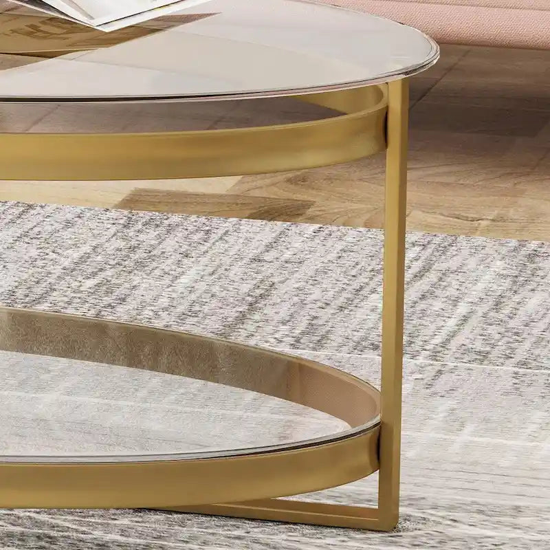 Table basse ovale Plumeria Modern Glam en verre trempé avec cadre en fer par Christopher Knight Home