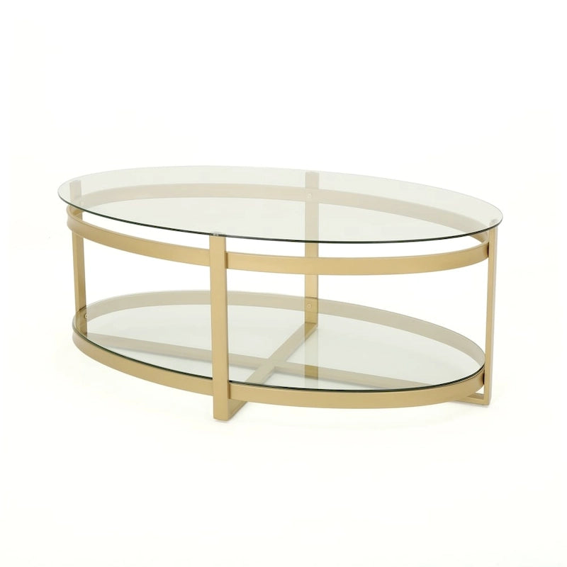 Table basse ovale Plumeria Modern Glam en verre trempé avec cadre en fer par Christopher Knight Home