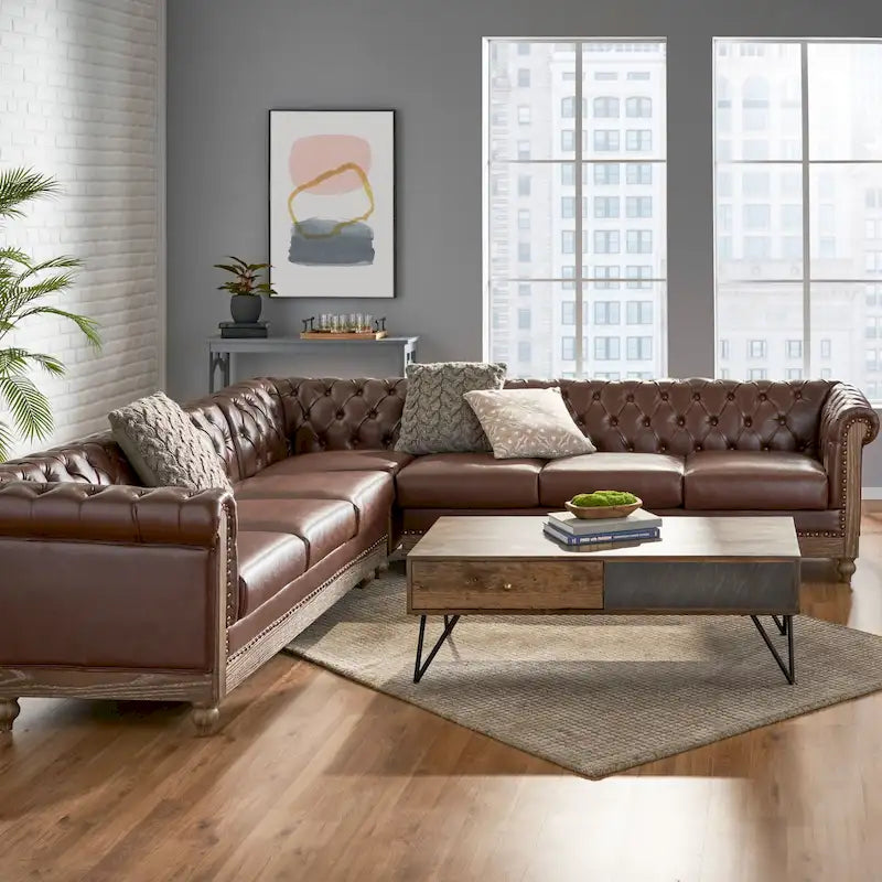 Canapé d'angle capitonné 7 places Castalia Chesterfield de Christopher Knight Home - 114,00 L x 70,00 l x 31,50 H