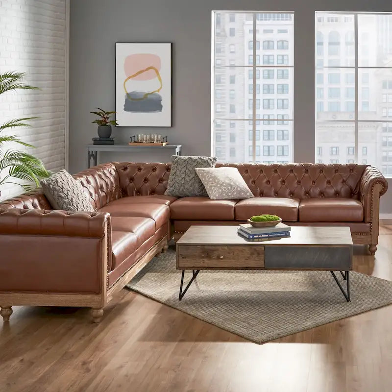 Canapé d'angle capitonné 7 places Castalia Chesterfield de Christopher Knight Home - 114,00 L x 70,00 l x 31,50 H