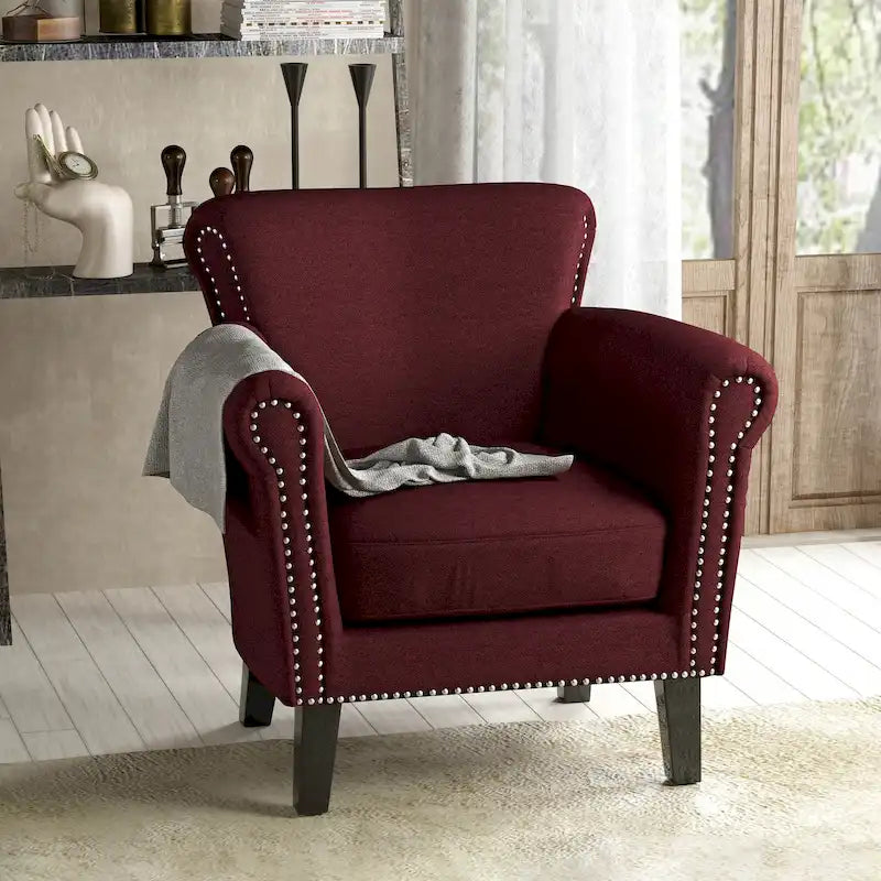 Fauteuil de club contemporain à accoudoirs roulés Brice avec garniture de clous décoratifs par Christopher Knight Home