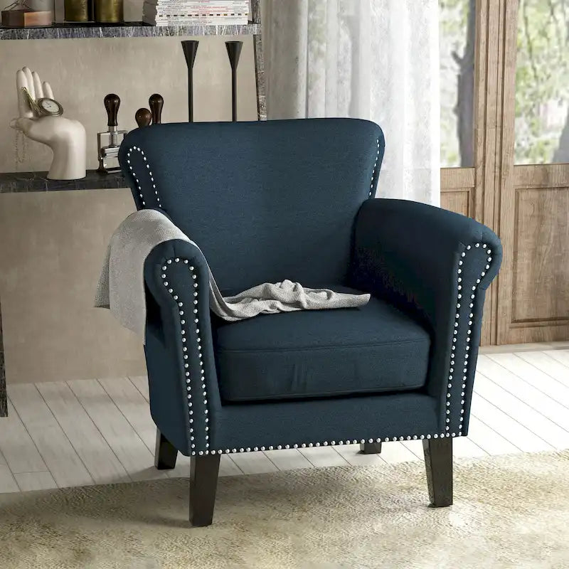 Fauteuil de club contemporain à accoudoirs roulés Brice avec garniture de clous décoratifs par Christopher Knight Home