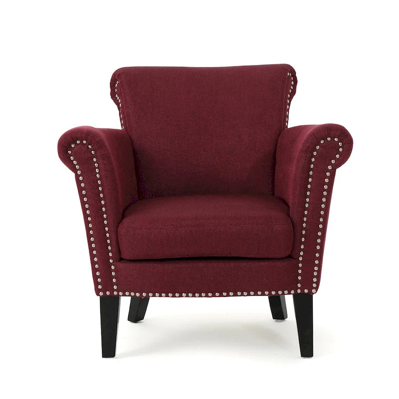 Fauteuil de club contemporain à accoudoirs roulés Brice avec garniture de clous décoratifs par Christopher Knight Home