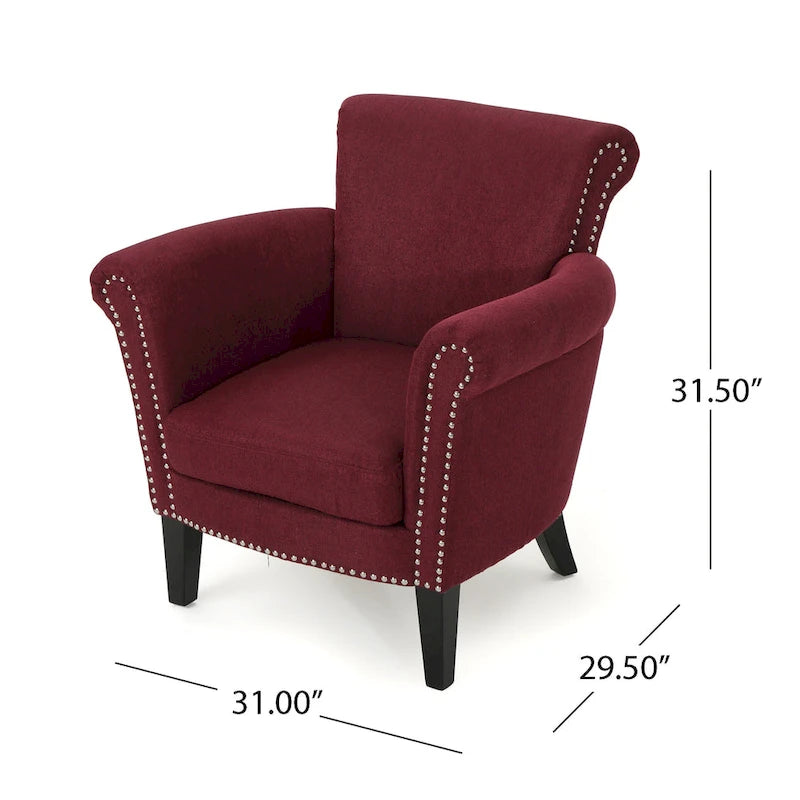 Fauteuil de club contemporain à accoudoirs roulés Brice avec garniture de clous décoratifs par Christopher Knight Home
