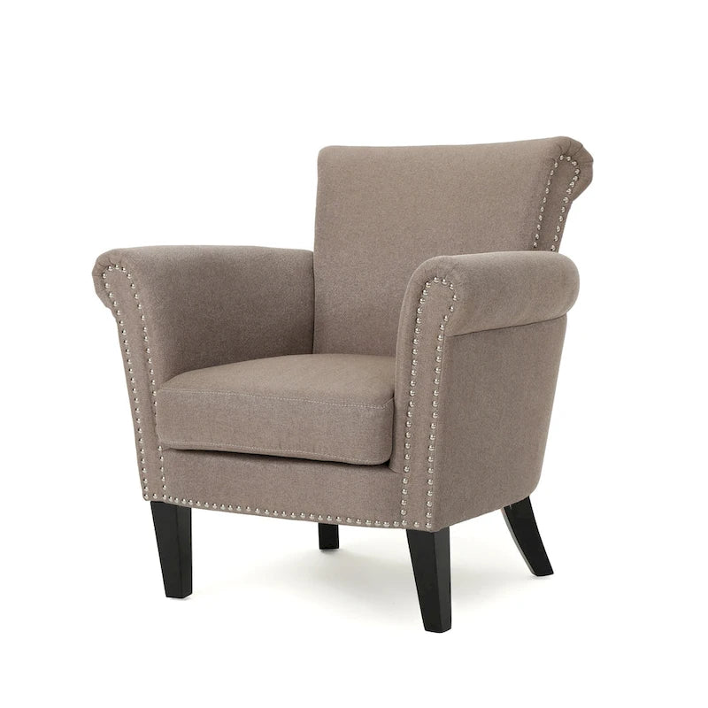 Fauteuil de club contemporain à accoudoirs roulés Brice avec garniture de clous décoratifs par Christopher Knight Home