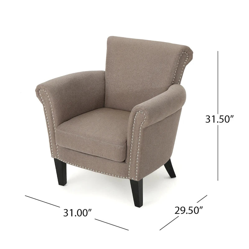 Fauteuil de club contemporain à accoudoirs roulés Brice avec garniture de clous décoratifs par Christopher Knight Home