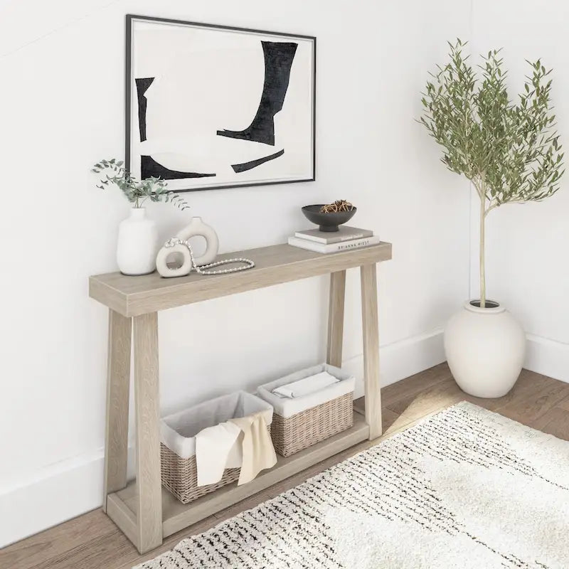 Console classique à plateau et poutres avec étagère - 46