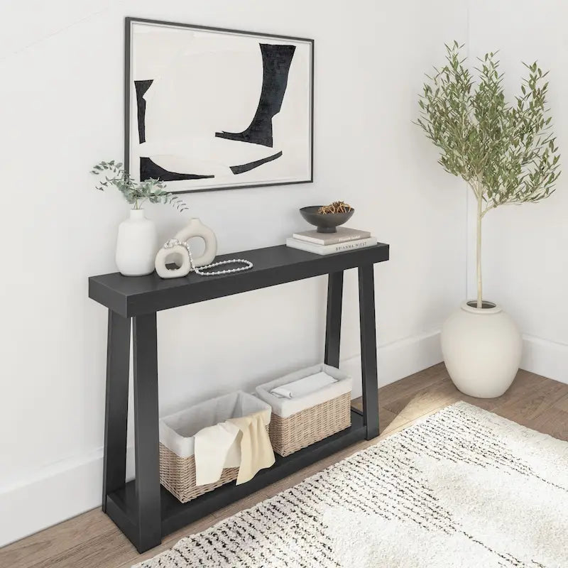 Console classique à plateau et poutres avec étagère - 46