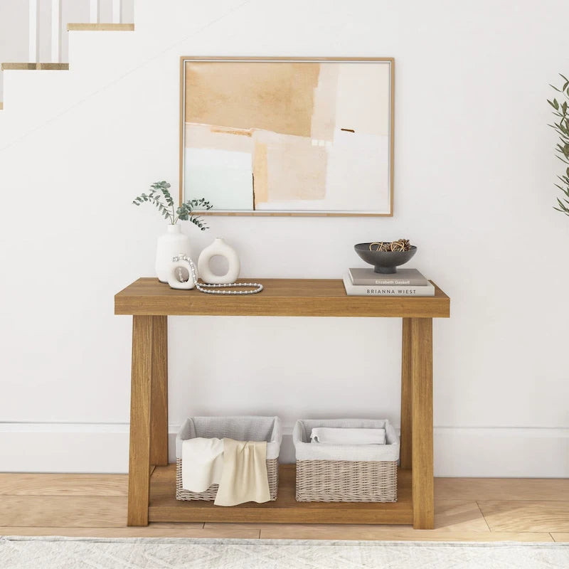 Console classique à plateau et poutres avec étagère - 46