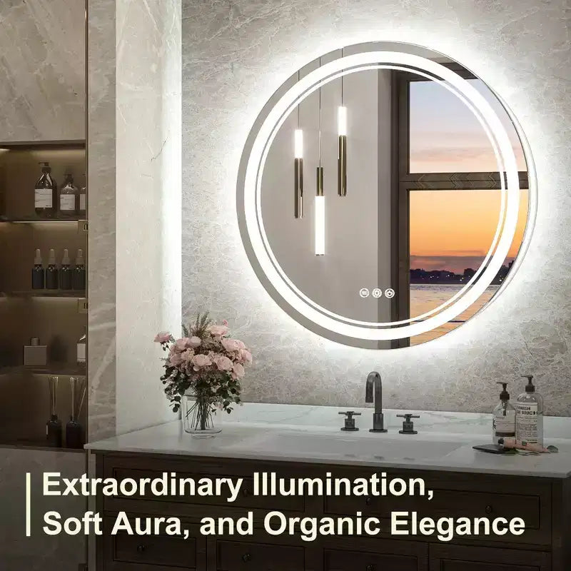 Keonjinn LED Miroir de salle de bain mural rond, 3 températures de couleur, intensité variable