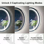 Keonjinn LED Miroir de salle de bain mural rond, 3 températures de couleur, intensité variable