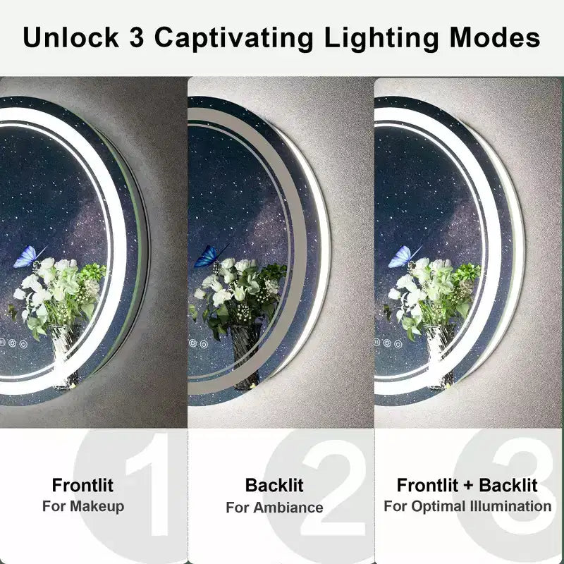 Keonjinn LED Miroir de salle de bain mural rond, 3 températures de couleur, intensité variable