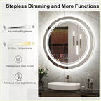 Keonjinn LED Miroir de salle de bain mural rond, 3 températures de couleur, intensité variable