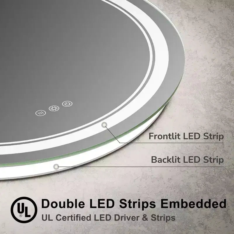 Keonjinn LED Miroir de salle de bain mural rond, 3 températures de couleur, intensité variable