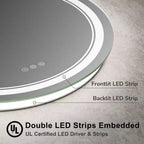 Keonjinn LED Miroir de salle de bain mural rond, 3 températures de couleur, intensité variable