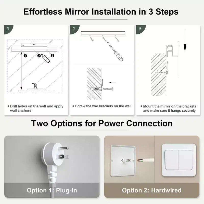 Keonjinn LED Miroir de salle de bain mural rond, 3 températures de couleur, intensité variable