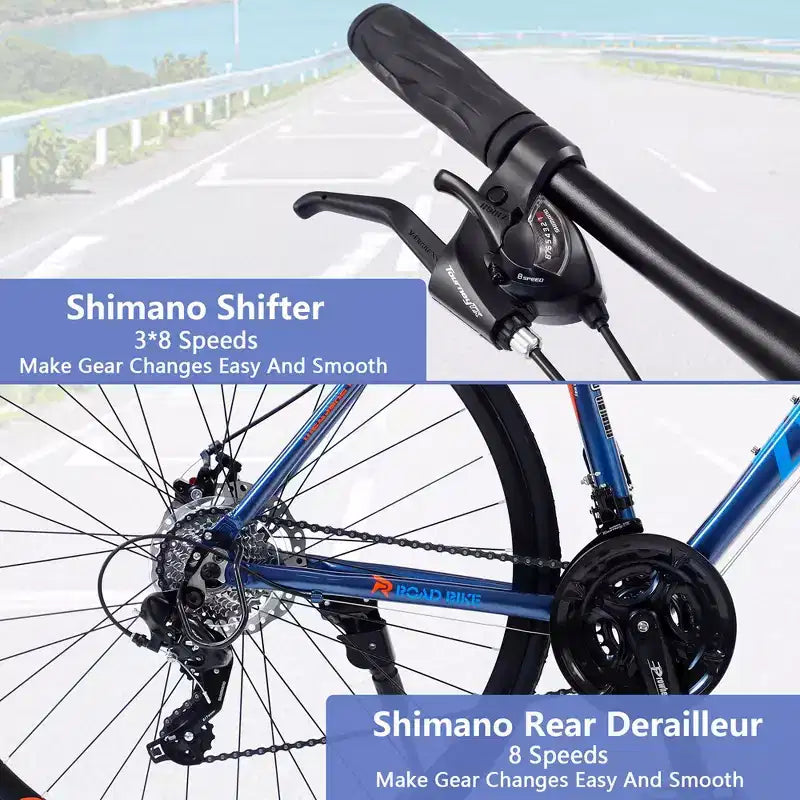 Vélo de route avec transmission 24 vitesses, vélo 700C avec freins à disque, cadre léger en alliage d'aluminium, vélo hybride de route