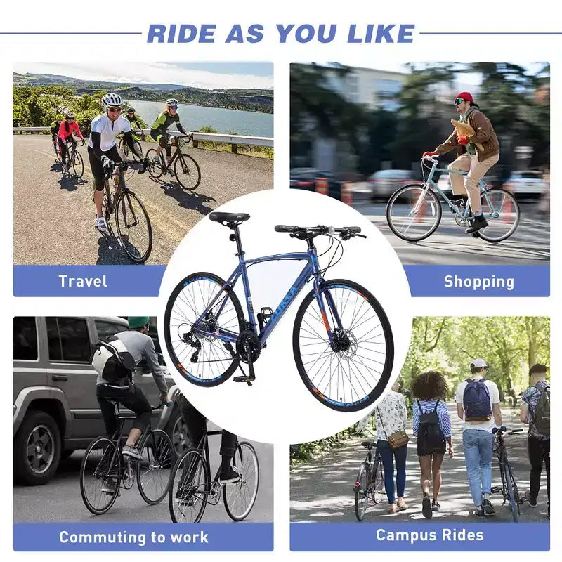 Vélo de route avec transmission 24 vitesses, vélo 700C avec freins à disque, cadre léger en alliage d'aluminium, vélo hybride de route