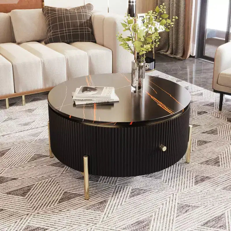 Table basse ronde moderne de 31,5 pouces, table d'appoint avec plateau en marbre, table de canapé centrale pour salon, appartement, bureau, balcon