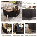Table basse ronde moderne de 31,5 pouces, table d'appoint avec plateau en marbre, table de canapé centrale pour salon, appartement, bureau, balcon