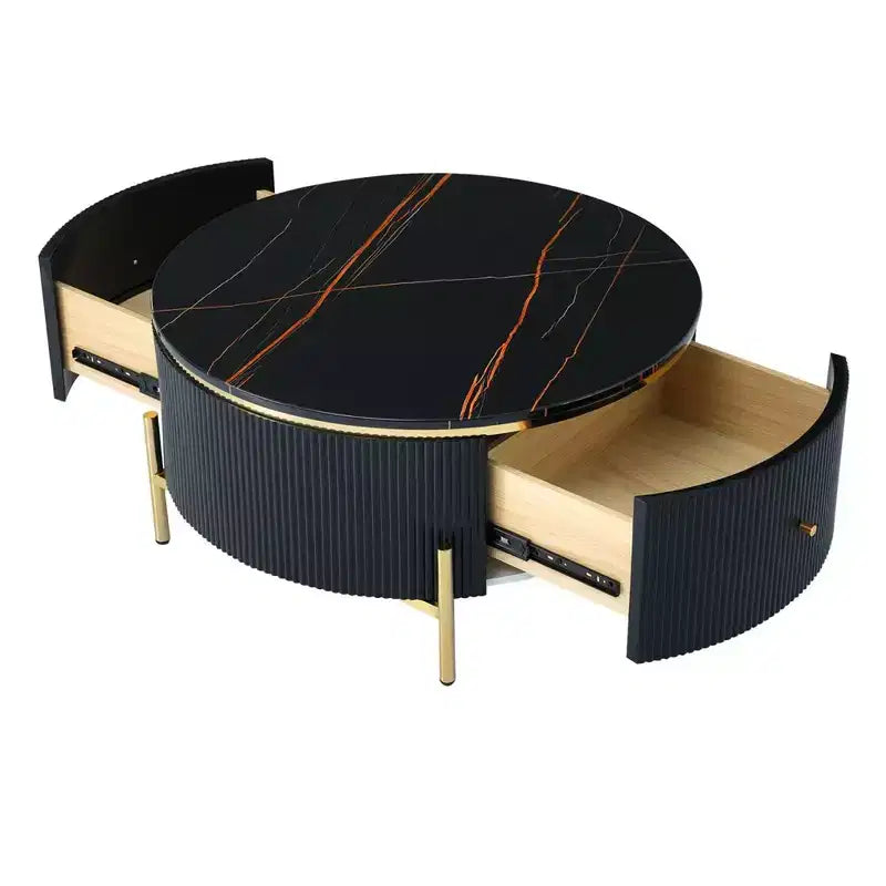 Table basse ronde moderne de 31,5 pouces, table d'appoint avec plateau en marbre, table de canapé centrale pour salon, appartement, bureau, balcon