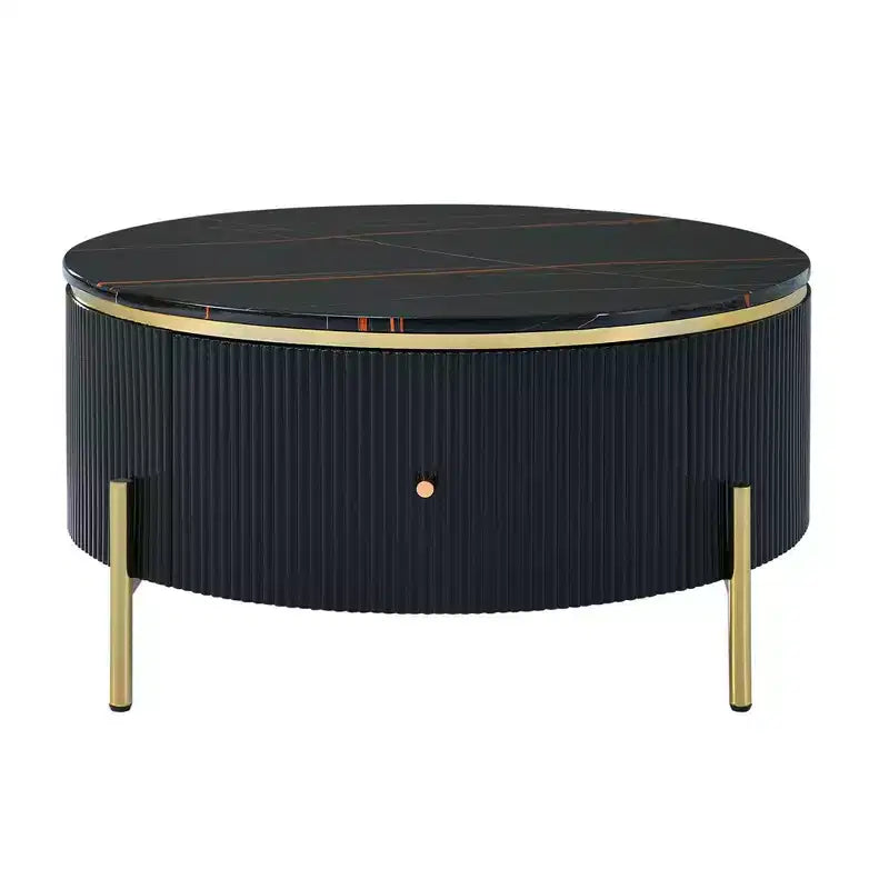 Table basse ronde moderne de 31,5 pouces, table d'appoint avec plateau en marbre, table de canapé centrale pour salon, appartement, bureau, balcon
