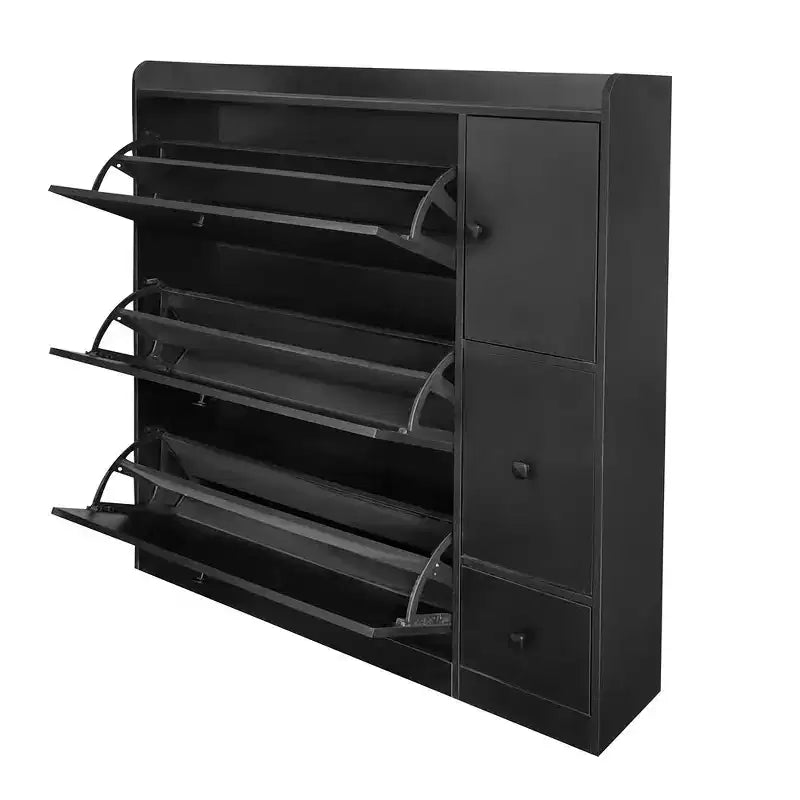 Meuble à chaussures avec 3 tiroirs basculants, Organisateur de chaussures autoportant avec siège rabattable, Meuble de rangement à chaussures dissimulé pour entrée et salon