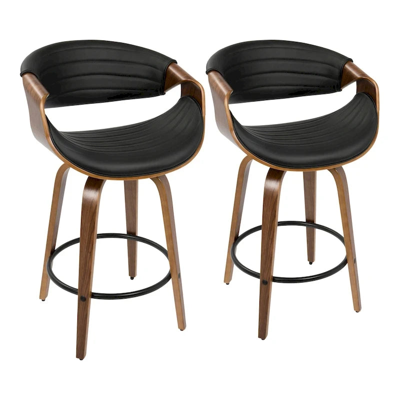 Tabouret de comptoir à hauteur fixe Carson Carrington Kanteborg 26 avec pieds en bois courbé et repose-pieds rond (ensemble de 2)