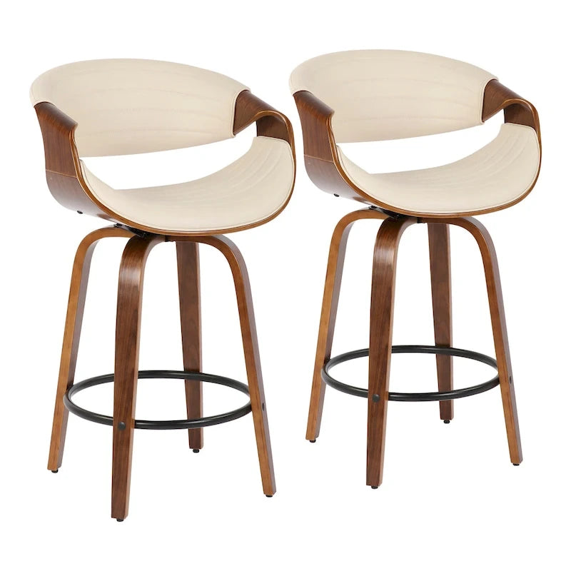 Tabouret de comptoir à hauteur fixe Carson Carrington Kanteborg 26 avec pieds en bois courbé et repose-pieds rond (ensemble de 2)