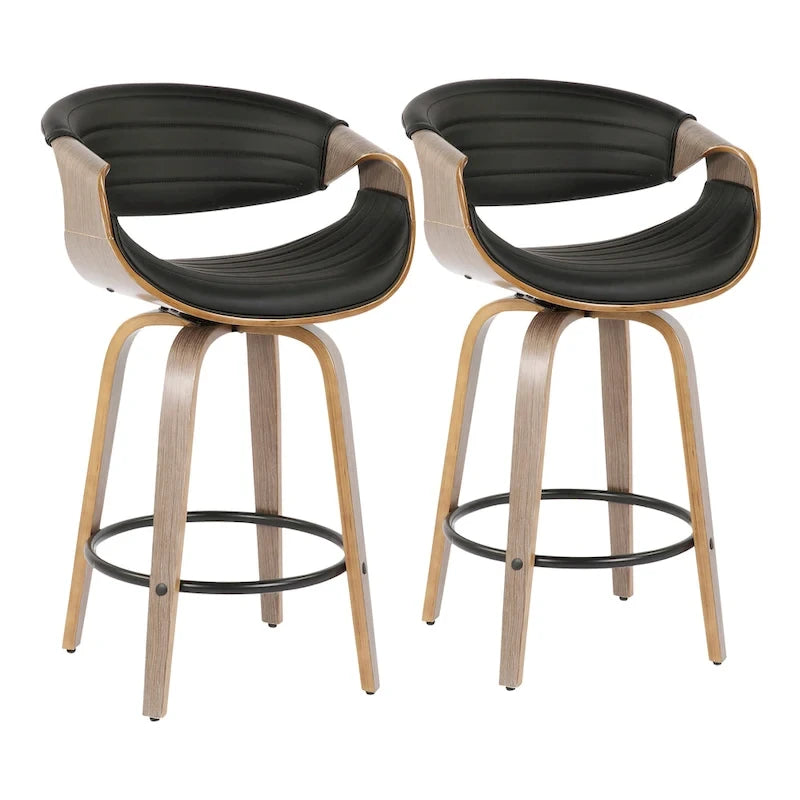 Tabouret de comptoir à hauteur fixe Carson Carrington Kanteborg 26 avec pieds en bois courbé et repose-pieds rond (ensemble de 2)