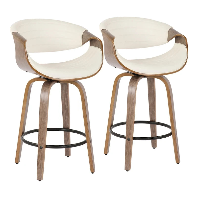 Tabouret de comptoir à hauteur fixe Carson Carrington Kanteborg 26 avec pieds en bois courbé et repose-pieds rond (ensemble de 2)