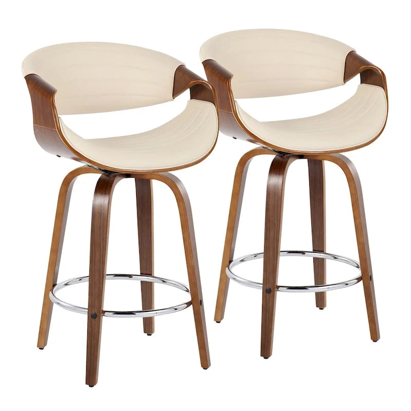 Tabouret de comptoir à hauteur fixe Carson Carrington Kanteborg 26 avec pieds en bois courbé et repose-pieds rond (ensemble de 2)