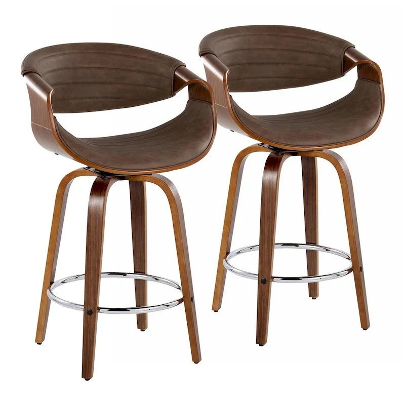 Tabouret de comptoir à hauteur fixe Carson Carrington Kanteborg 26 avec pieds en bois courbé et repose-pieds rond (ensemble de 2)