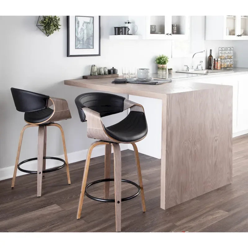 Tabouret de comptoir à hauteur fixe Carson Carrington Kanteborg 26 avec pieds en bois courbé et repose-pieds rond (ensemble de 2)