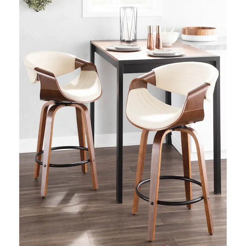 Tabouret de comptoir à hauteur fixe Carson Carrington Kanteborg 26 avec pieds en bois courbé et repose-pieds rond (ensemble de 2)