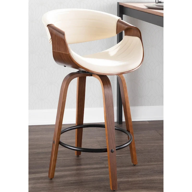 Tabouret de comptoir à hauteur fixe Carson Carrington Kanteborg 26 avec pieds en bois courbé et repose-pieds rond (ensemble de 2)