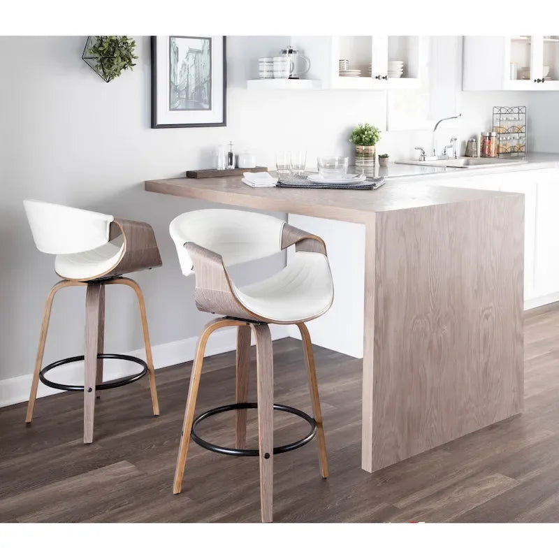 Tabouret de comptoir à hauteur fixe Carson Carrington Kanteborg 26 avec pieds en bois courbé et repose-pieds rond (ensemble de 2)
