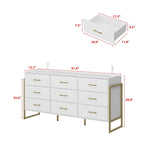 Commode moderne noire de 61,4W avec 9 tiroirs spacieux - Poignées dorées