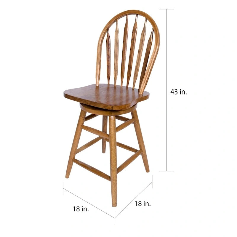 Tabouret de bar pivotant à hauteur de comptoir Windsor en chêne moyen massif