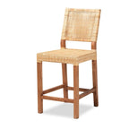 Tabouret de comptoir Lesia en rotin marron naturel et bois, style bohème moderne