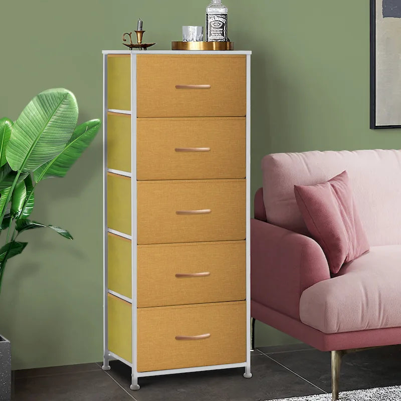 Commode 5 tiroirs pour chambre à coucher - Meuble de rangement vertical - Commode en tissu