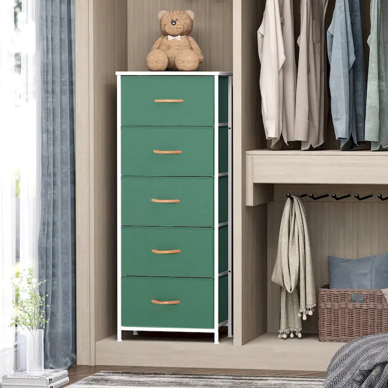 Commode 5 tiroirs pour chambre à coucher - Meuble de rangement vertical - Commode en tissu